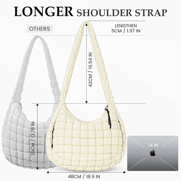 Puffer Tote Bag Quilted Carryall Bag Crossbody Bag Puffy Shoulder Bag for Women - Picture 3 of 7